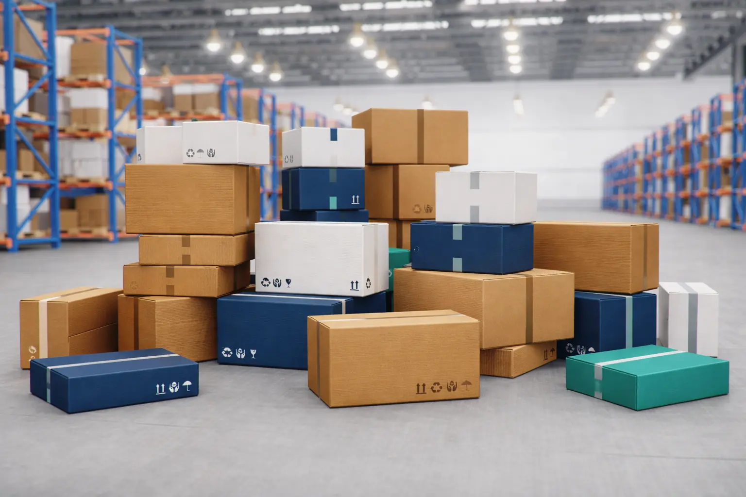 BoxFold Custom Packaging Solutions - Diverse branded boxes in warehouse